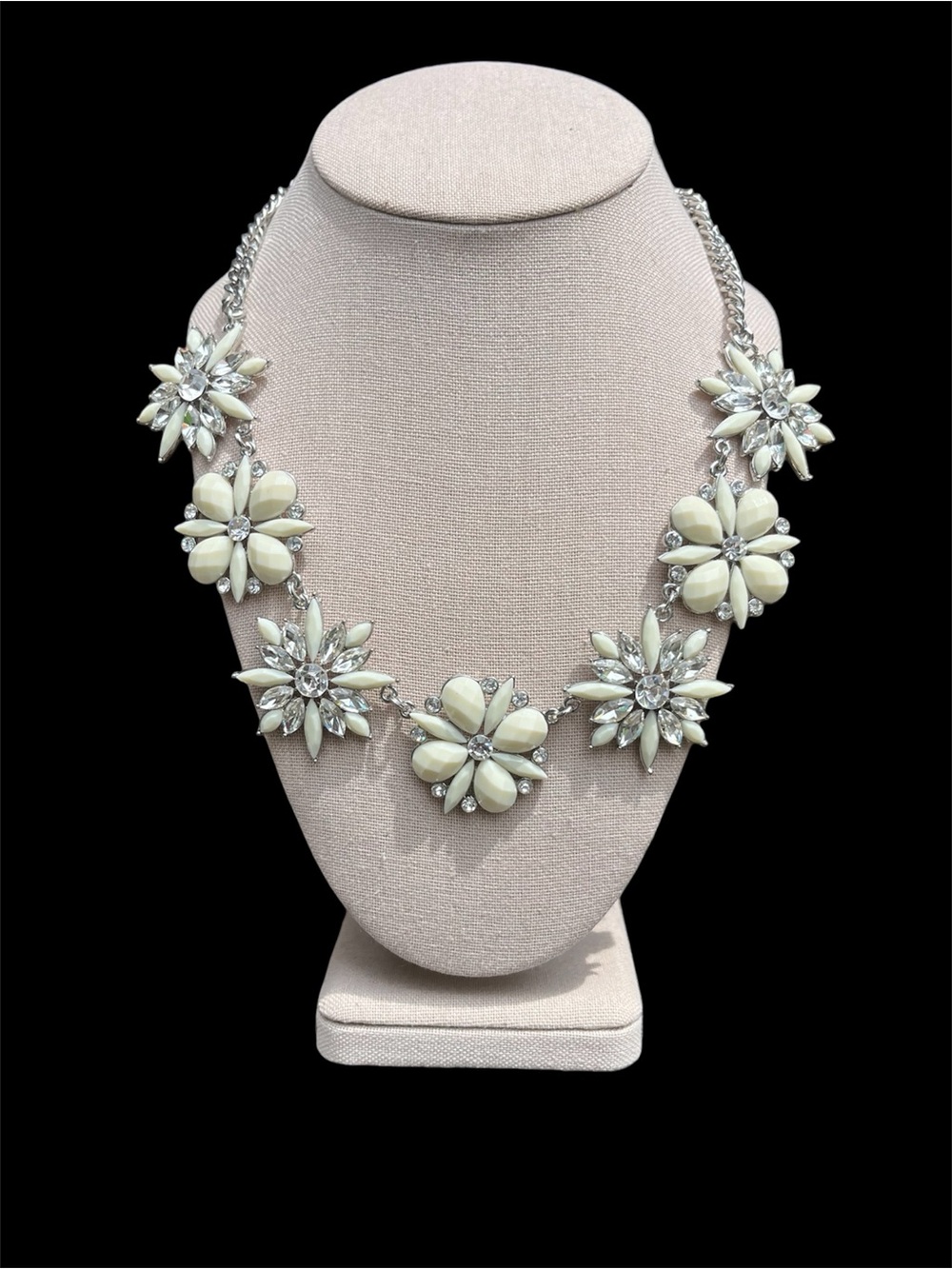 Amrita Singh Floral Statement Necklace Ivory Crystal Rhinestone Wedding NWT